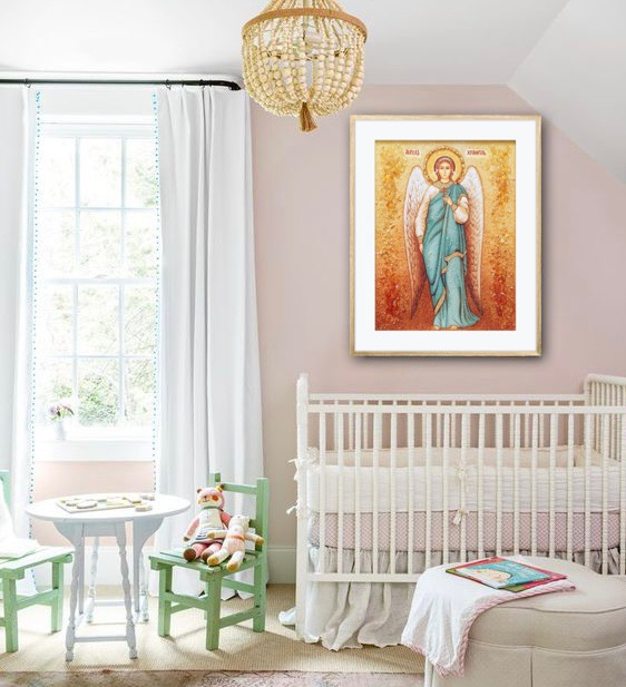 Ікона Янгол Охоронець з бурштину