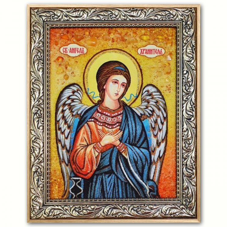 Ікона захисника Божого - Янгола Охоронця з бурштину