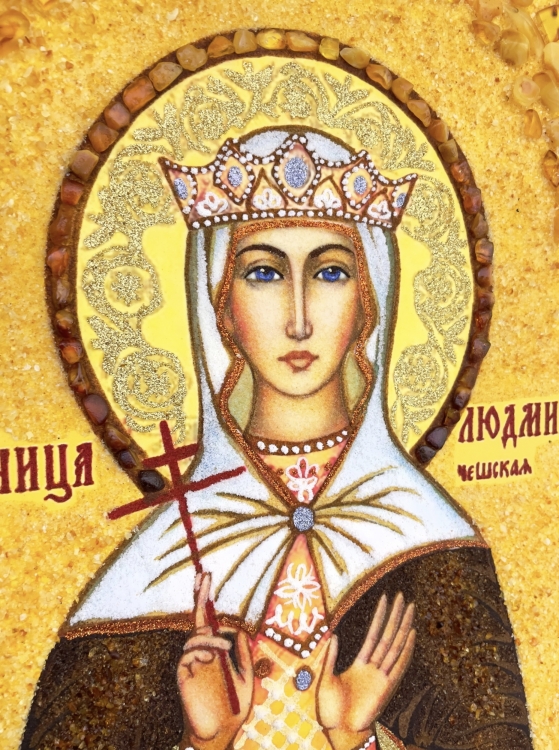Ікона Людмила Чеська з бурштину