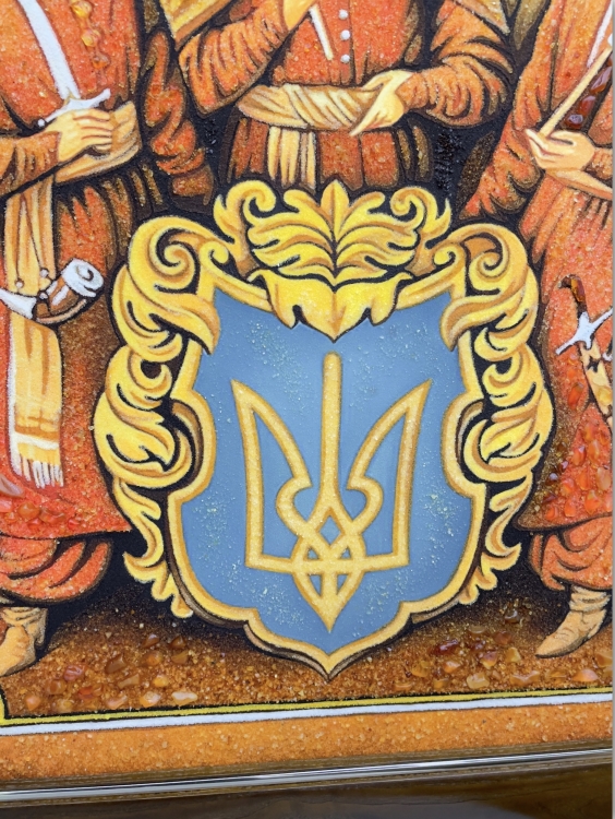 Картина - Богдан Хмельницький з козаками та архангел Михаїл з бурштину