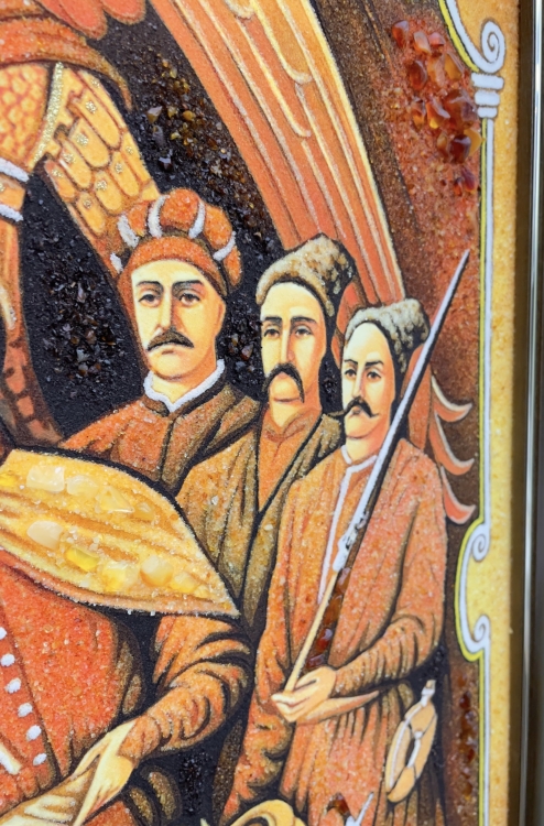 Картина - Богдан Хмельницький з козаками та архангел Михаїл з бурштину