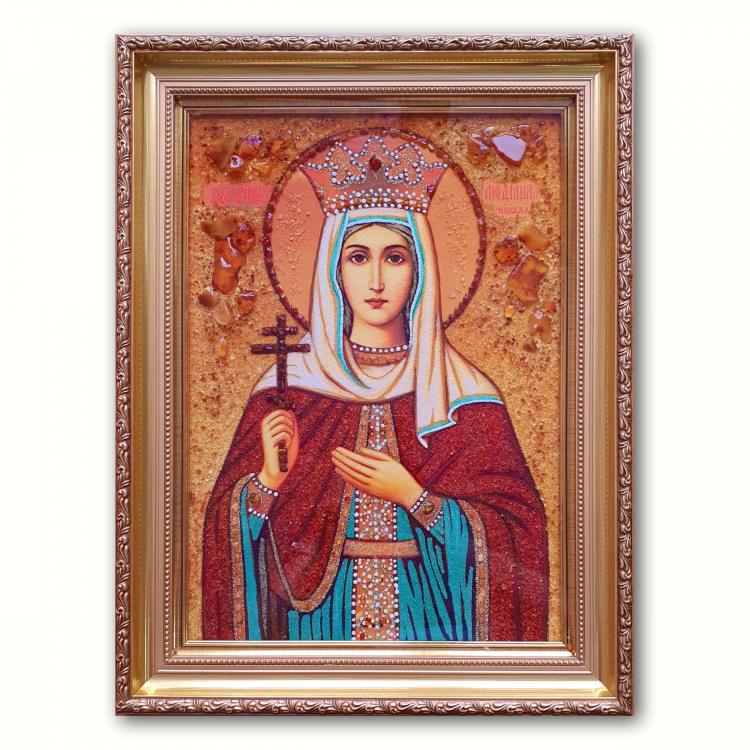 Ікона Людмила Чеська княгиня з бурштину