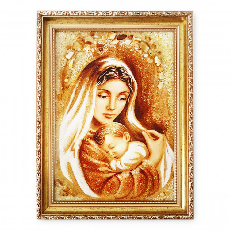 Ікона Мадонна з немовлям з бурштину