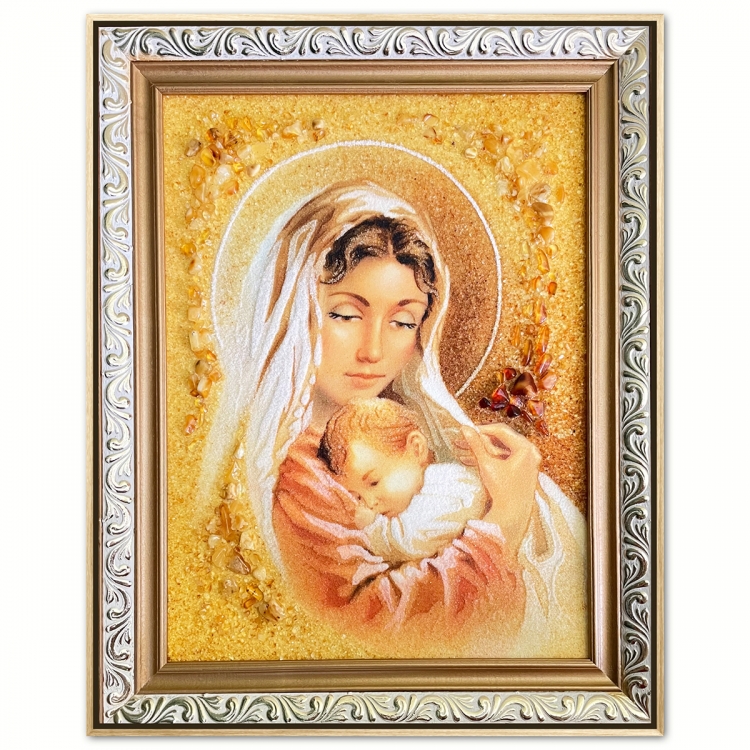 Ікона Мадонна з немовлям з бурштину