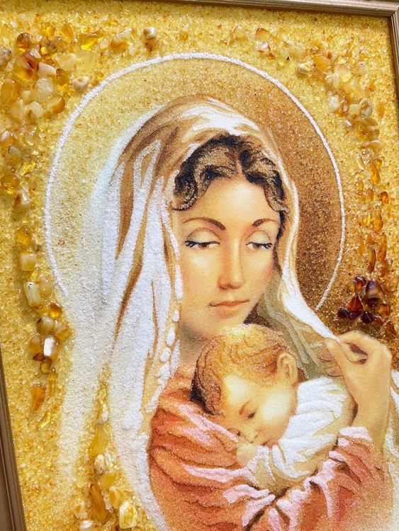 Ікона Мадонна з немовлям з бурштину