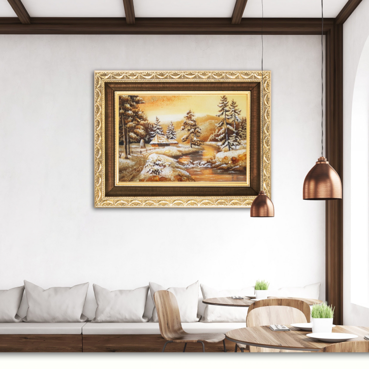 Пейзаж - Зима в селі з бурштину