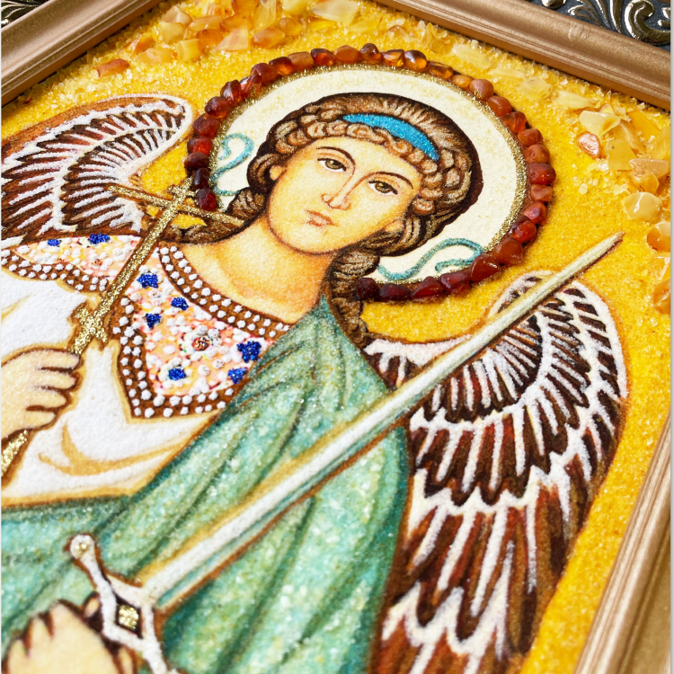 Ікона Святий Янгол Охоронець з бурштину