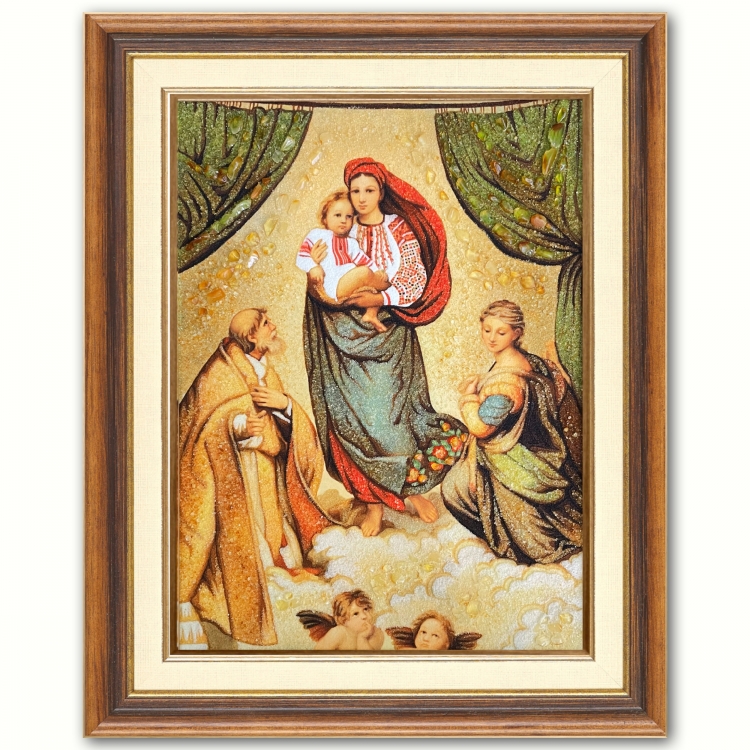 Ікона Сикстинська мадонна з бурштину