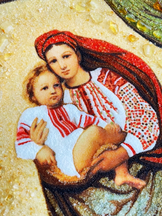 Ікона Сикстинська мадонна з бурштину
