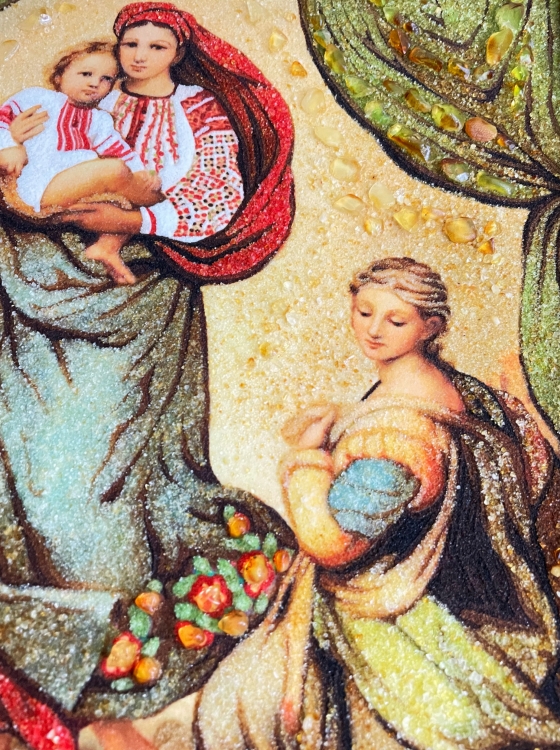 Ікона Сикстинська мадонна з бурштину