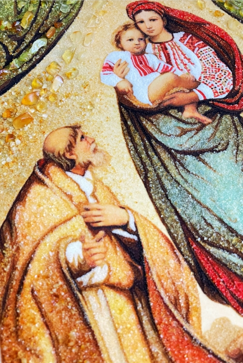 Ікона Сикстинська мадонна з бурштину