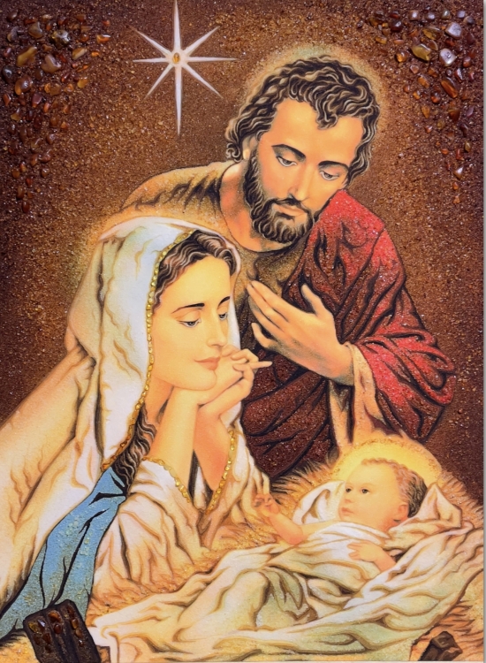 Ікона Святе Сімейство (Вечірня Зірка) з бурштину