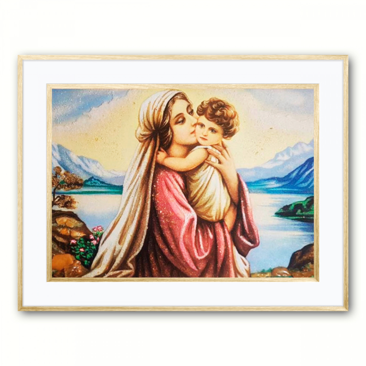 Ікона Пресвята діва Марія з немовлям з бурштину