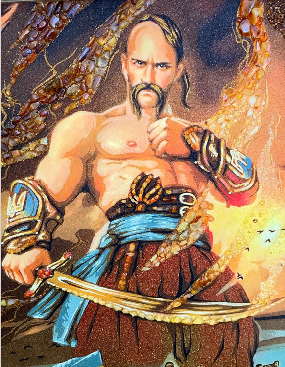 Картина Слава ЗСУ з бурштину