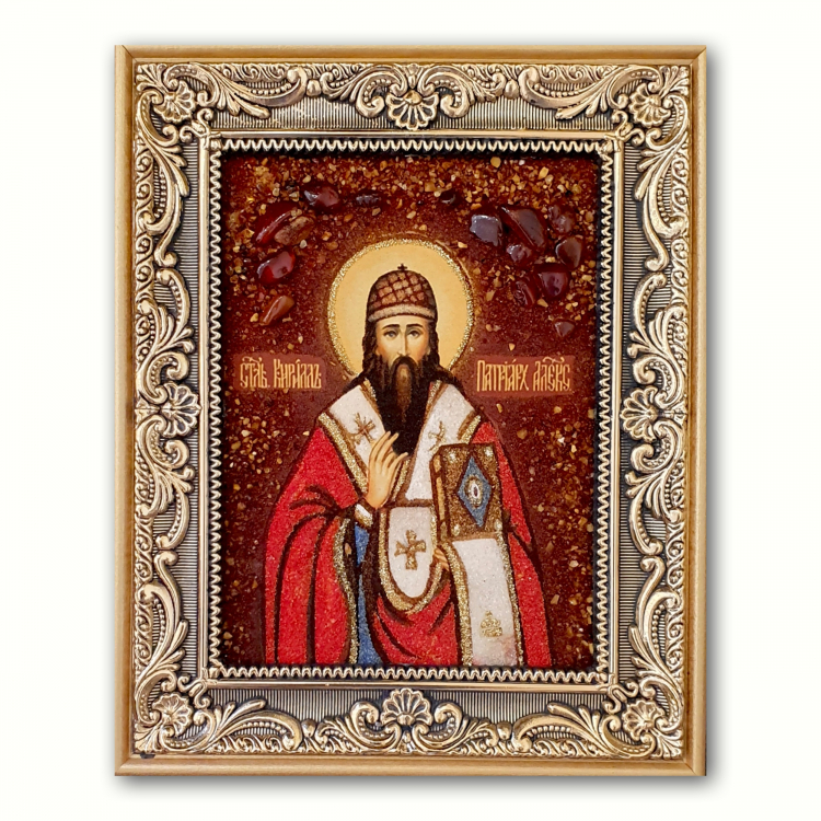 Ікона Святитель Кирило Олександрійський з бурштину