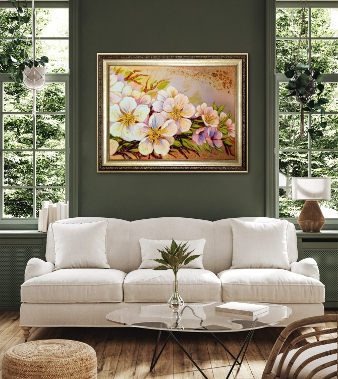 Картина Цвіт яблуні  з бурштину