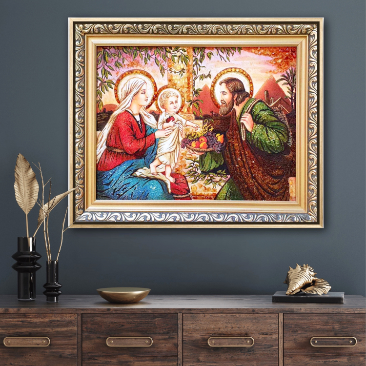 Ікона Святе Сімейство (Достаток) з бурштину