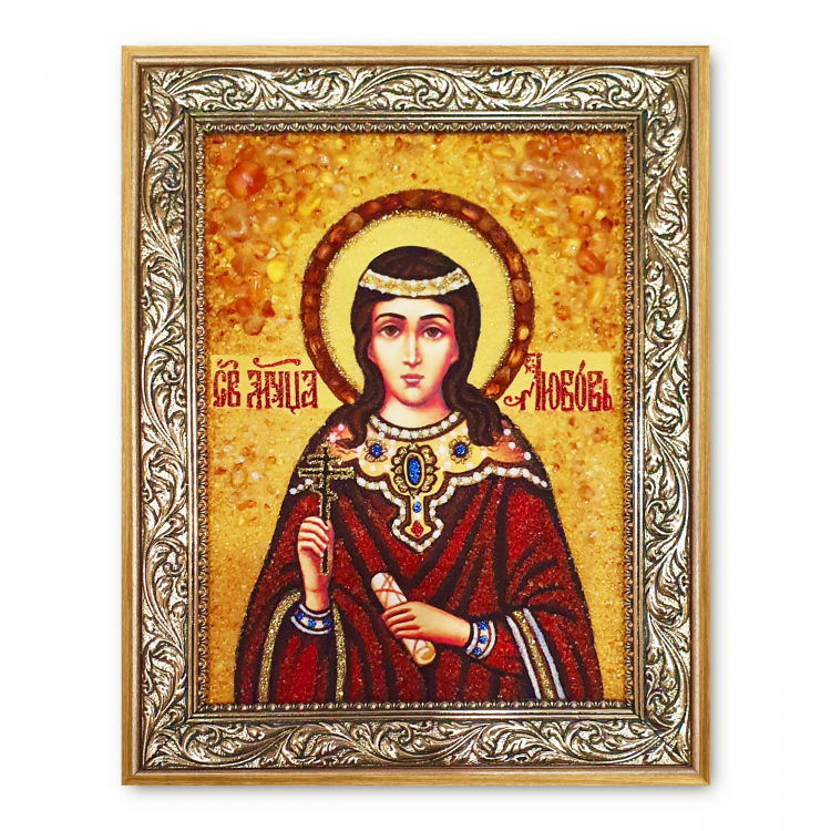 Ікона Мучениця Любов Римська з бурштину