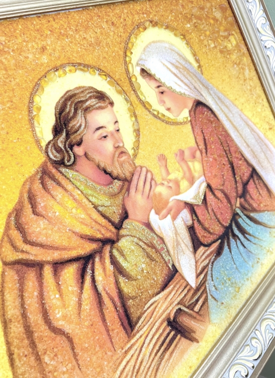 Ікона Святе Сімейство (Новонароджений Ісус) з бурштину