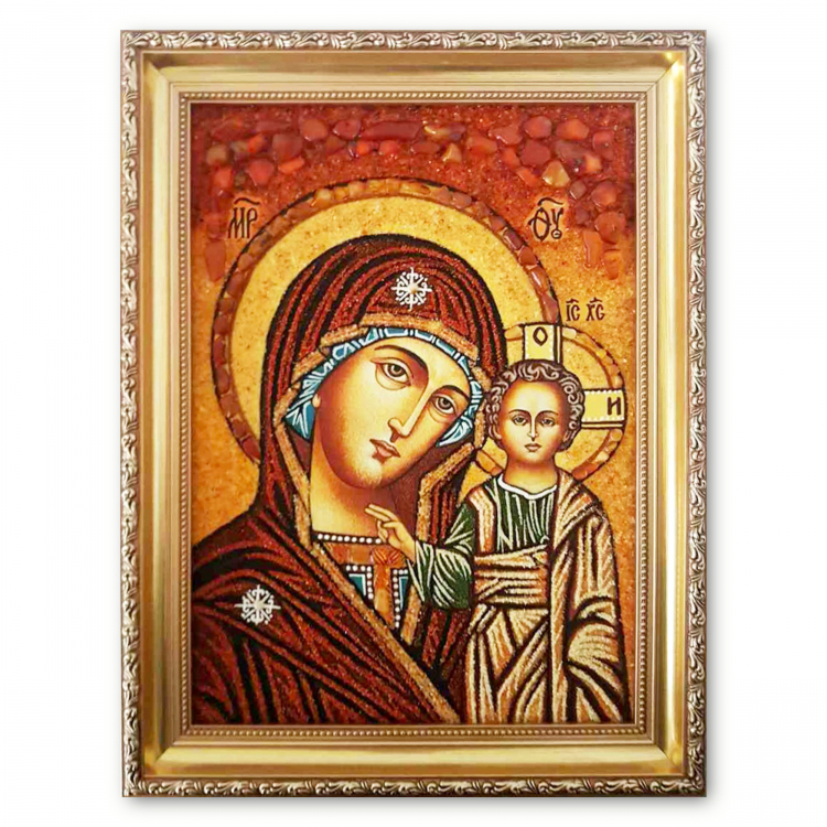 Казанська ікона Святої Богородиці з бурштину