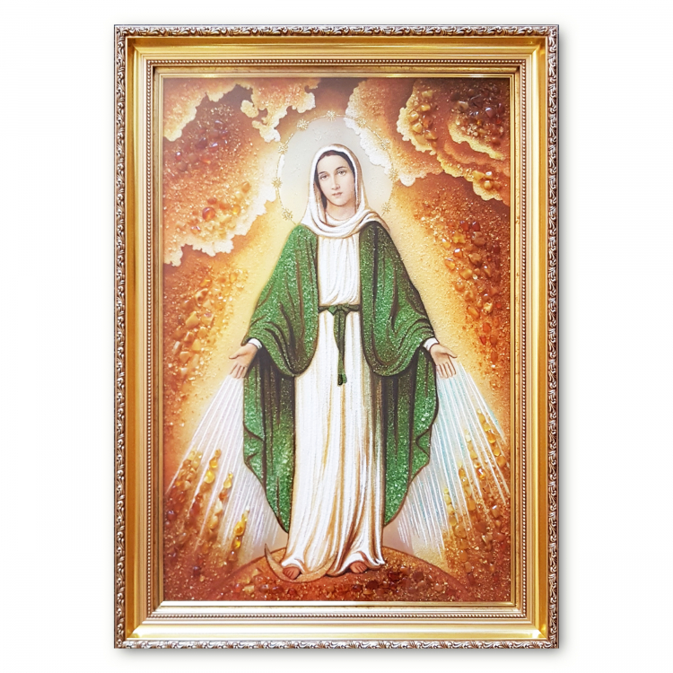 Ікона "Богородиця  Роздаюча ласки" з бурштину