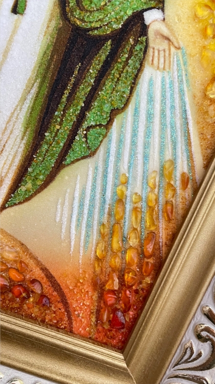 Ікона "Богородиця  Роздаюча ласки" з бурштину