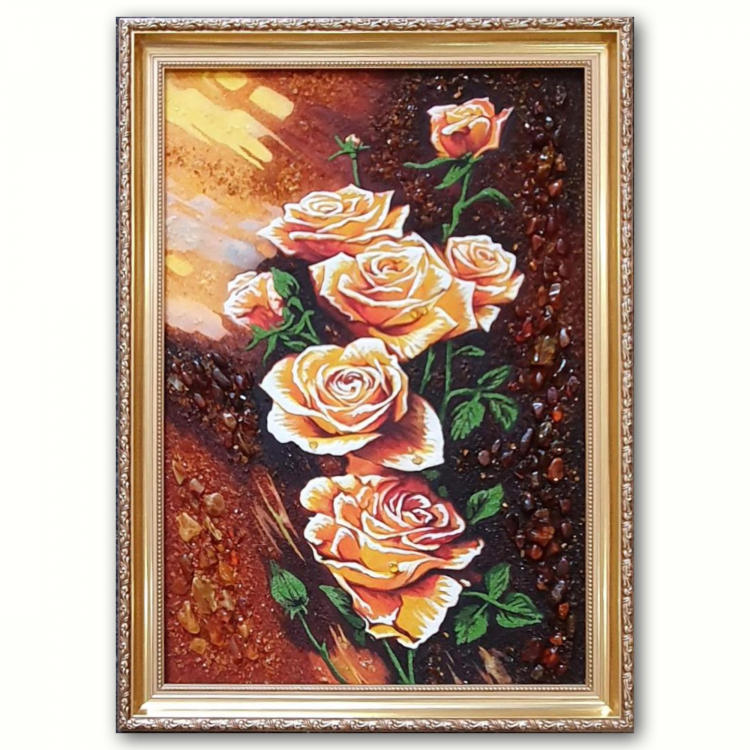 Картина Чайні рози з бурштину