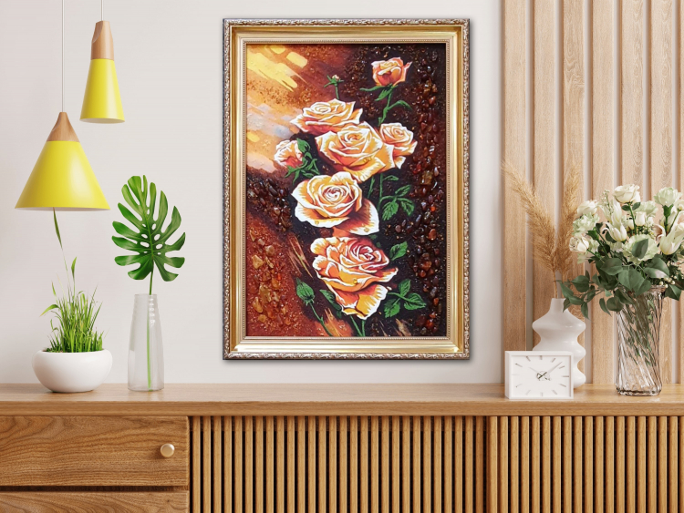 Картина Чайні рози з бурштину