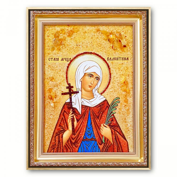Ікона Свята Валентина Кесарійська з бурштину