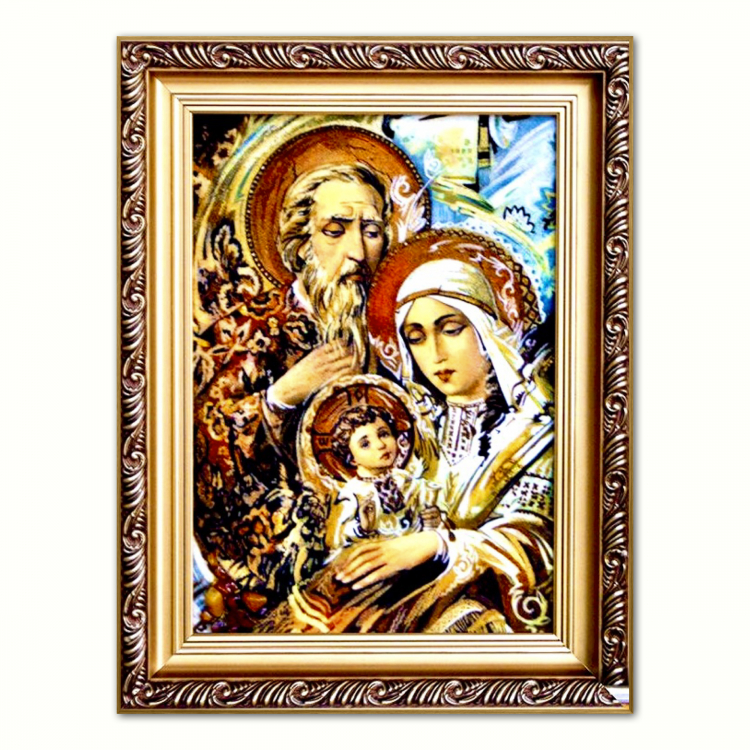 Ікона Святе Сімейство у вишиванках з бурштину