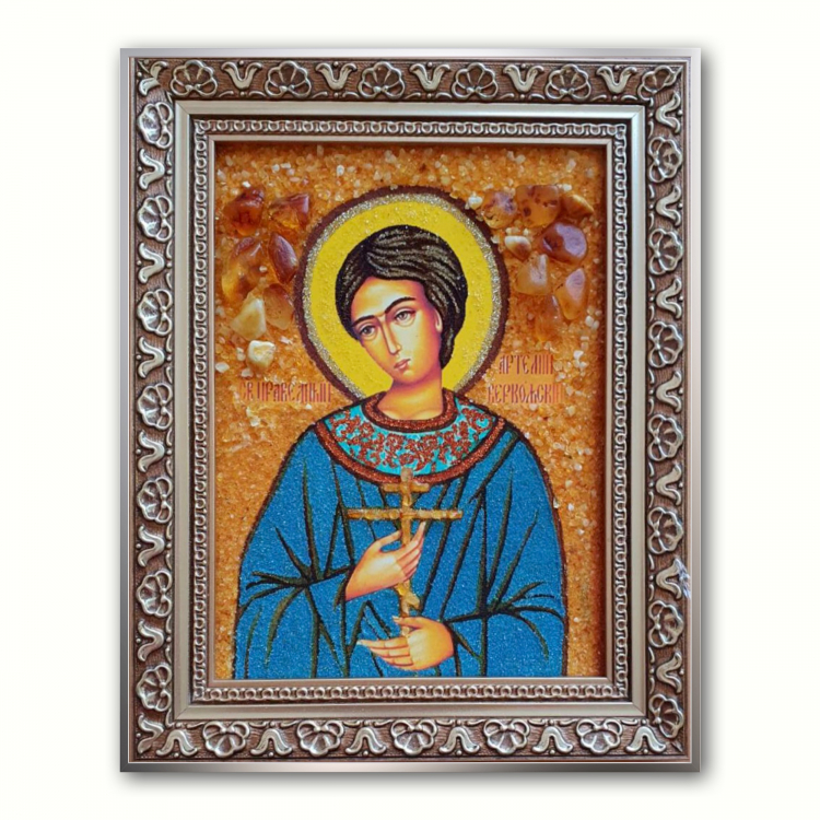 Ікона Святий Артемій Веркольський  з бурштину