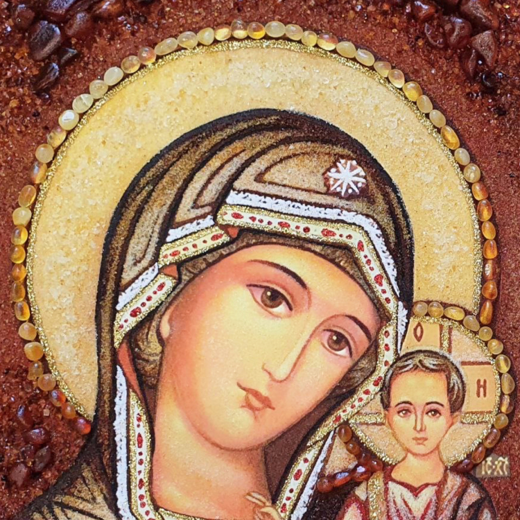 Ікона Казанська Богородиця з бурштину