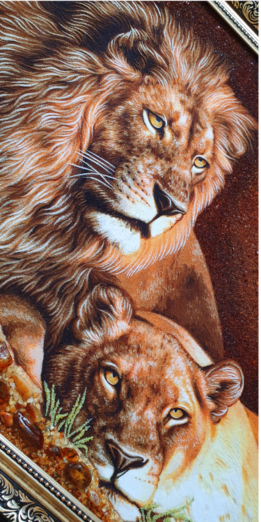 Картина Лев та Левиця з бурштину