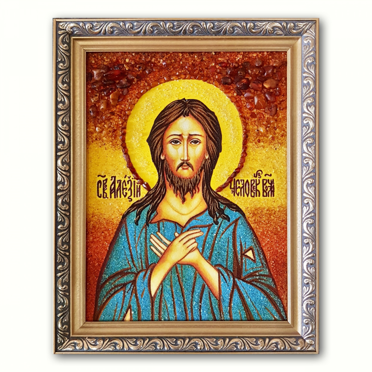 Ікона Святий преподобний Олексій з бурштину