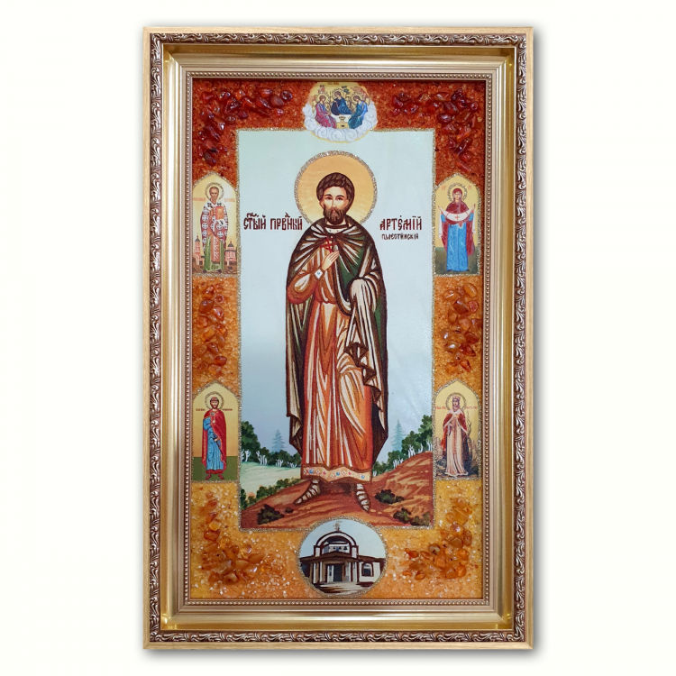 Ікона Святий Артемій Палестинський з бурштину