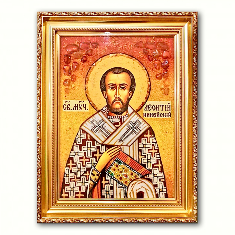Ікона Святий Леонтій Нікейський з бурштину