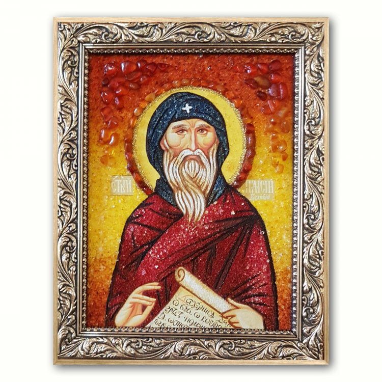 Ікона Паїсій Великий з бурштину