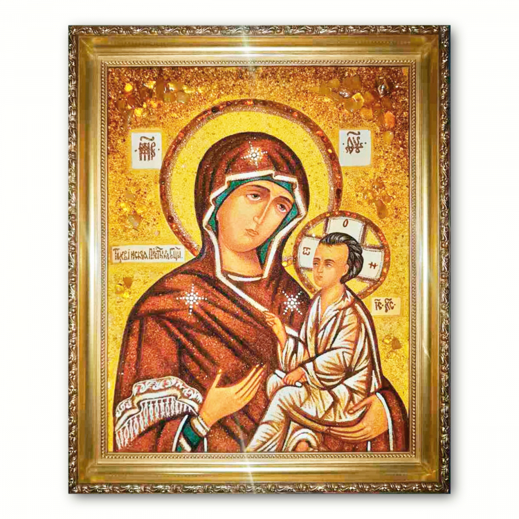 Ікона Богородиця Тихвинська з бурштину