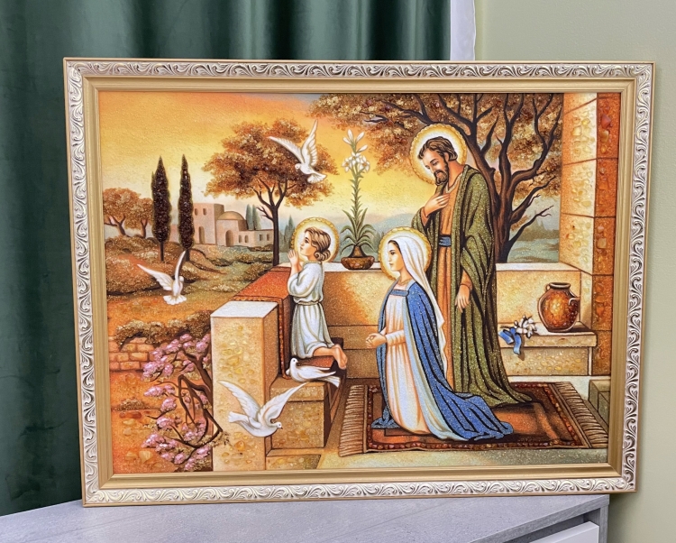 Ікона Пресвята родина з Назарета з бурштину