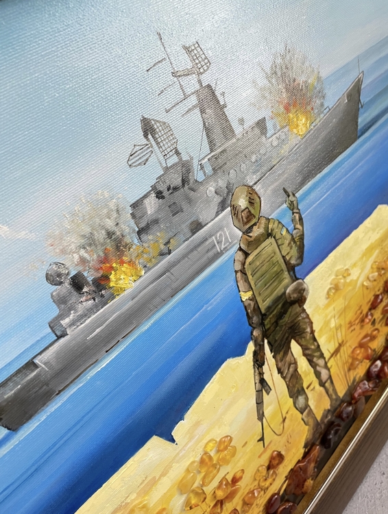 Картина Марка російський військовий корабель йди (на полотні олія та бурштин) з бурштину