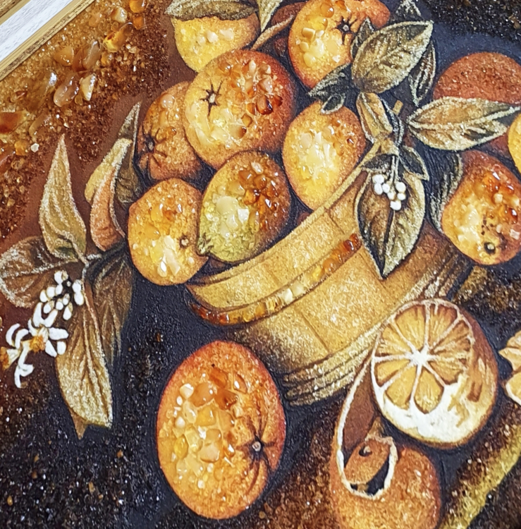 Натюрморт Апельсини у кошику з бурштину
