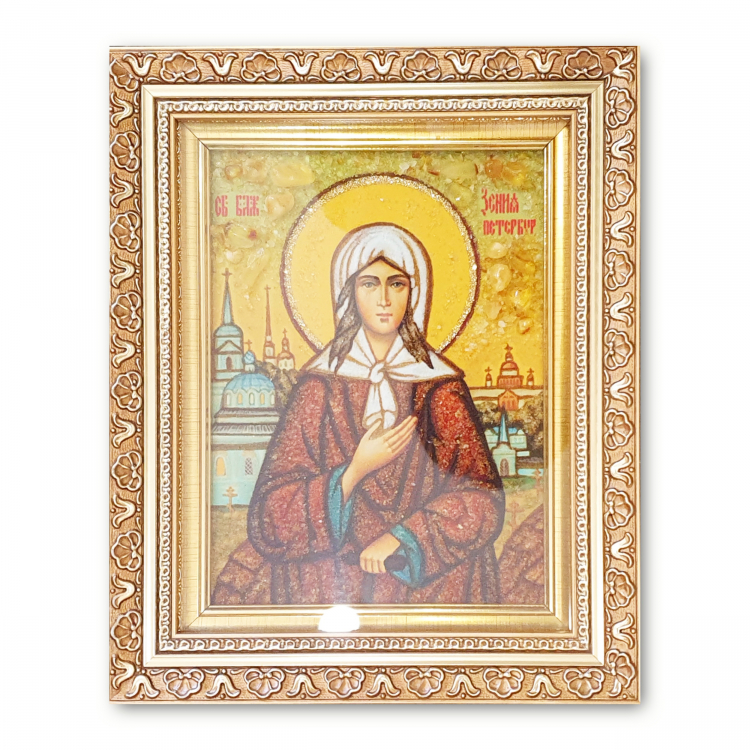 Ікона Свята Ксенія Петербурзька з бурштину