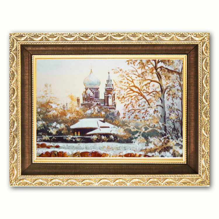 Пейзаж - Сільська церква з бурштину