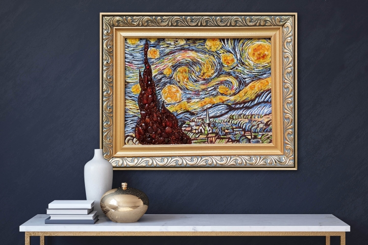 Картина Зоряна ніч (Вінсент ван Гог) з бурштину