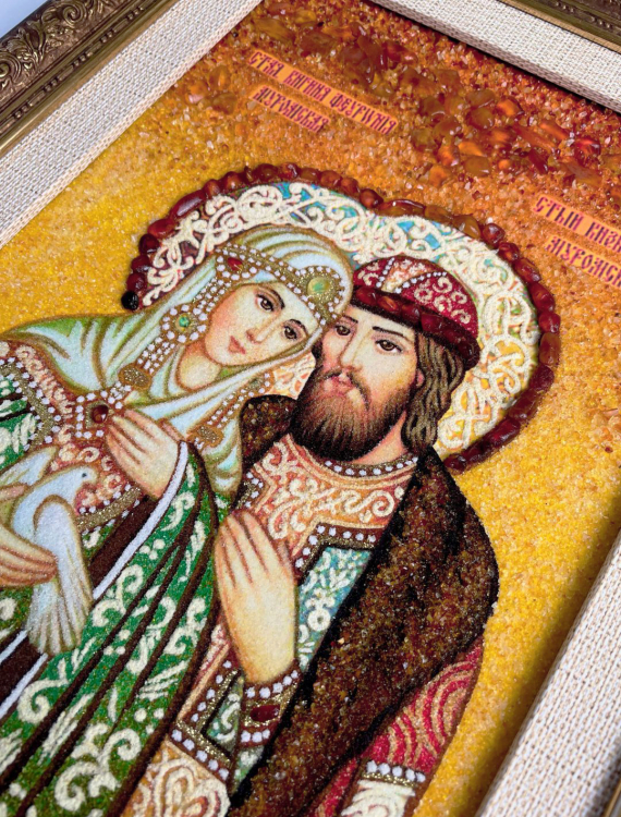 Ікона Петро та Февронія Муромскі з бурштину