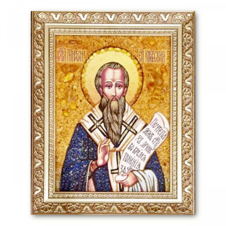 Ікона Святитель Мирон Критський з бурштину