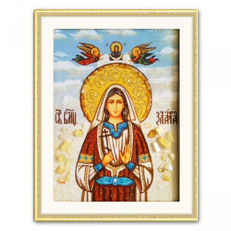 Ікона Свята Злата Моглінська з бурштину