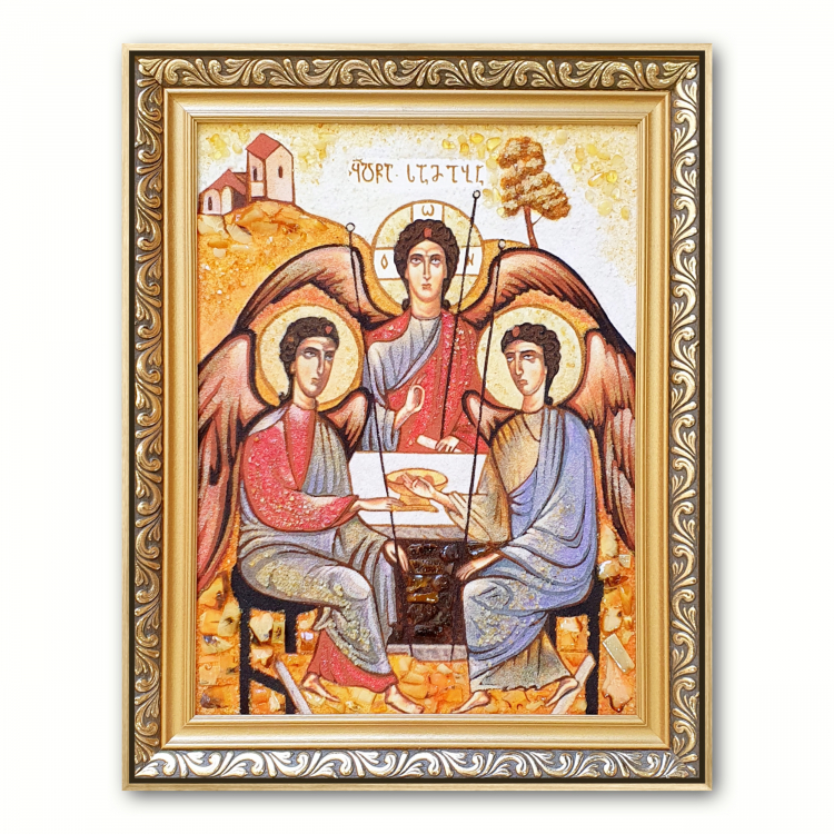 Ікона "Свята Трійця" копія грузинської ікони Л. Кінцурашвілі з бурштину