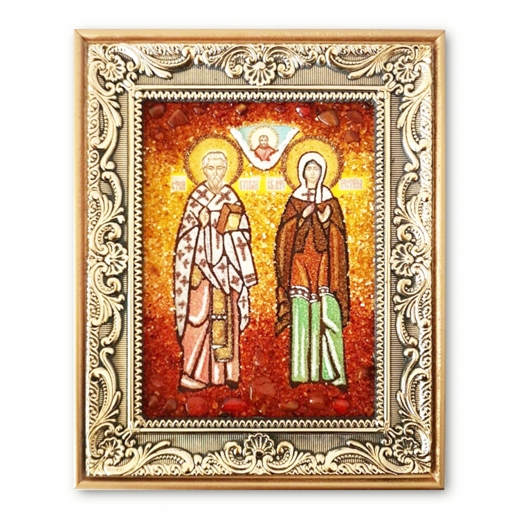 Ікона Святі Кіпріан та Юстина з бурштину