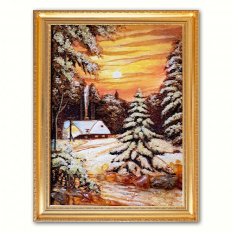 Пейзаж - Засніжена ялинка з бурштину